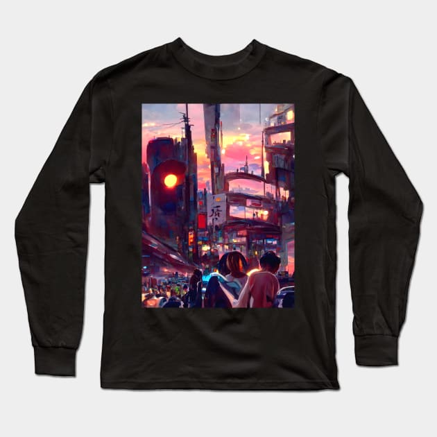The City Eye with Sunset Busy Life Long Sleeve T-Shirt by DaysuCollege
